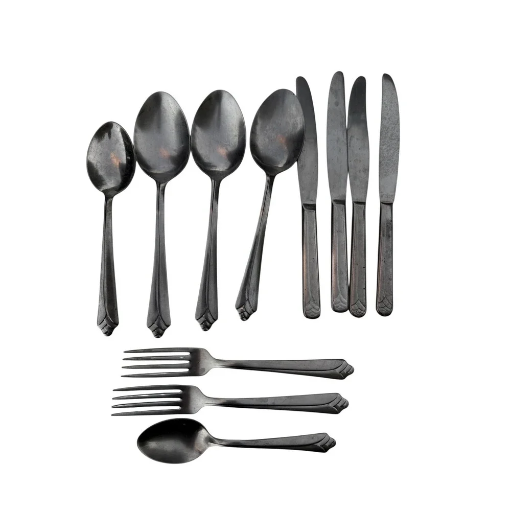 Vintage Stainless USA Flatware Set 11pc Art Deco Shell Fan‎ Pattern Silverware
